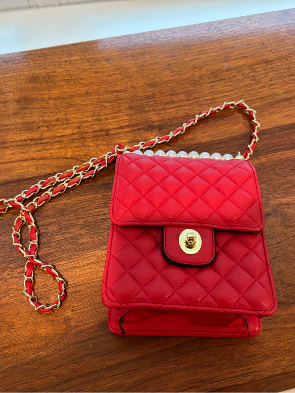 Red Quilted Chain Shoulder Bag